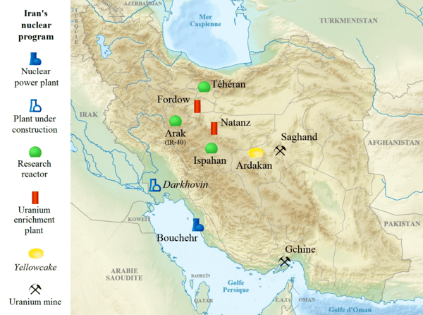 Technical map used in discussions about IAEA monitoring and Iranian nuclear inspection access